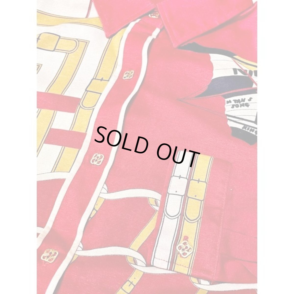 画像8: レトロブラウス マルチ柄 70's レッド 昭和レトロポップ 古着 長袖 シャツ (8)