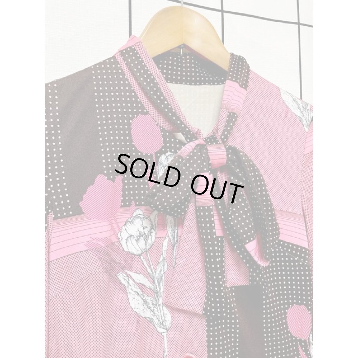 画像5: ドット 花柄 リボンタイ付 70年代 レトロ レディース 長袖 昭和レトロ 国産古着 レトロワンピース (5)