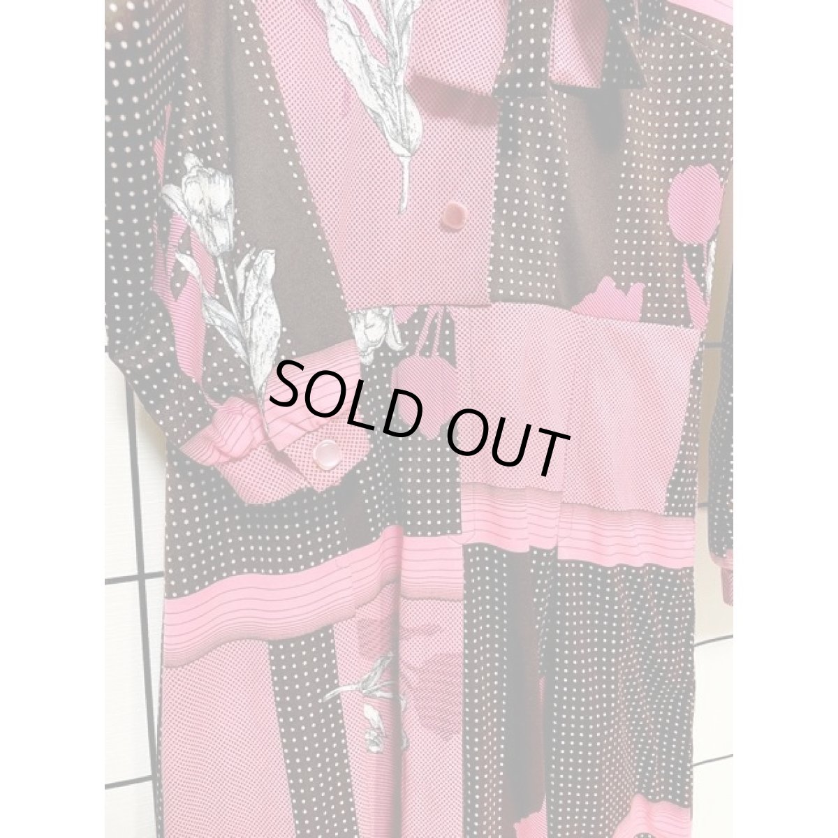 画像7: ドット 花柄 リボンタイ付 70年代 レトロ レディース 長袖 昭和レトロ 国産古着 レトロワンピース (7)