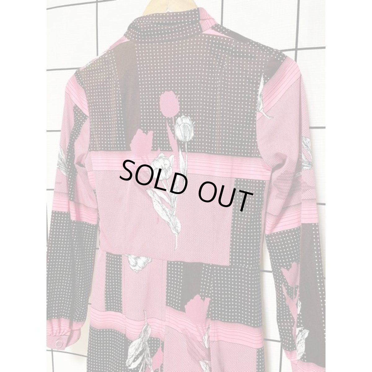 画像3: ドット 花柄 リボンタイ付 70年代 レトロ レディース 長袖 昭和レトロ 国産古着 レトロワンピース (3)