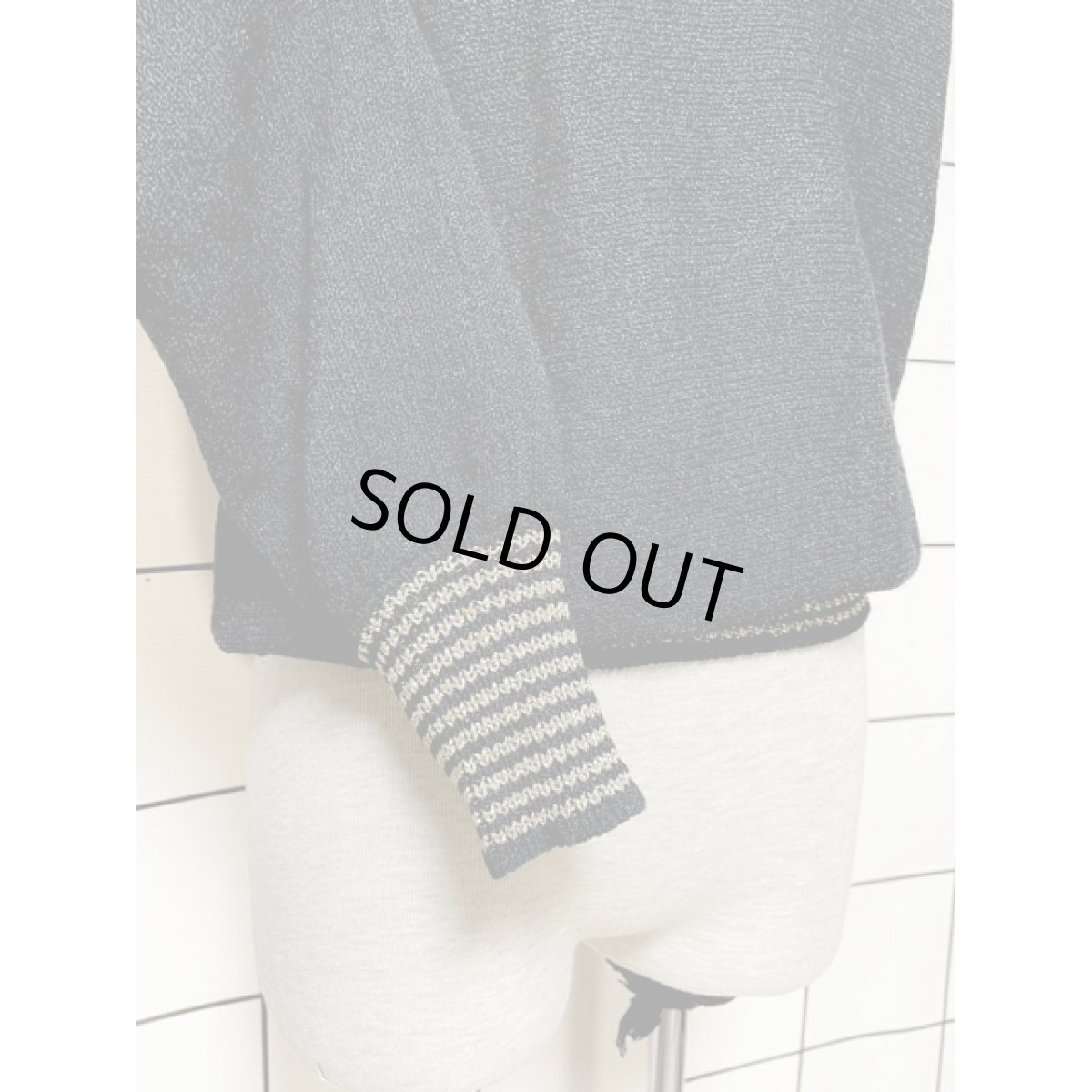 画像7: ストライプラメ フロントリボン プルオーバー ブラック レトロ アメリカ古着 ニットセーター (7)