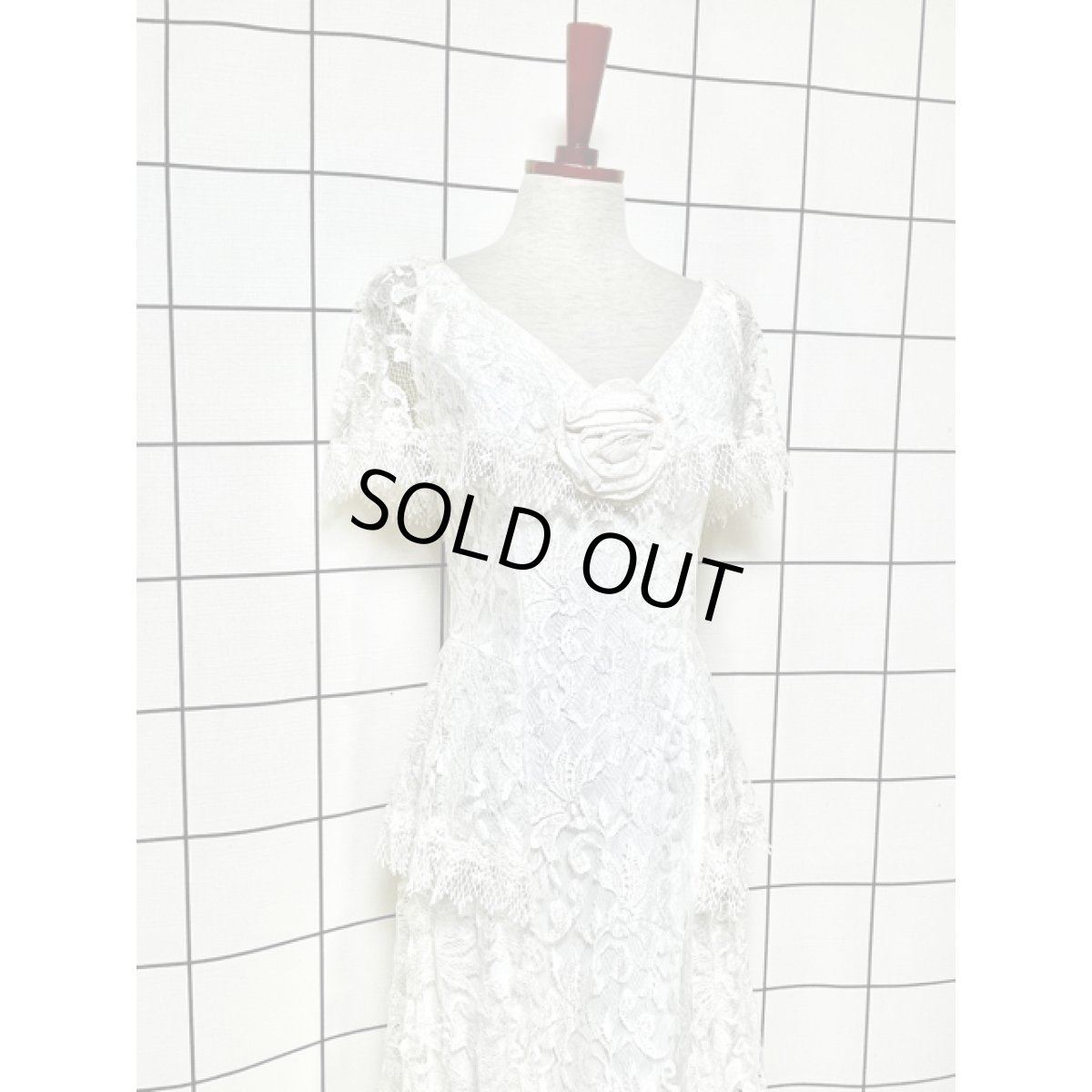 画像4: 贅沢な総レース パーティースタイルにおすすめ ホワイト クラシカル レトロ アメリカ古着 ヴィンテージドレス (4)