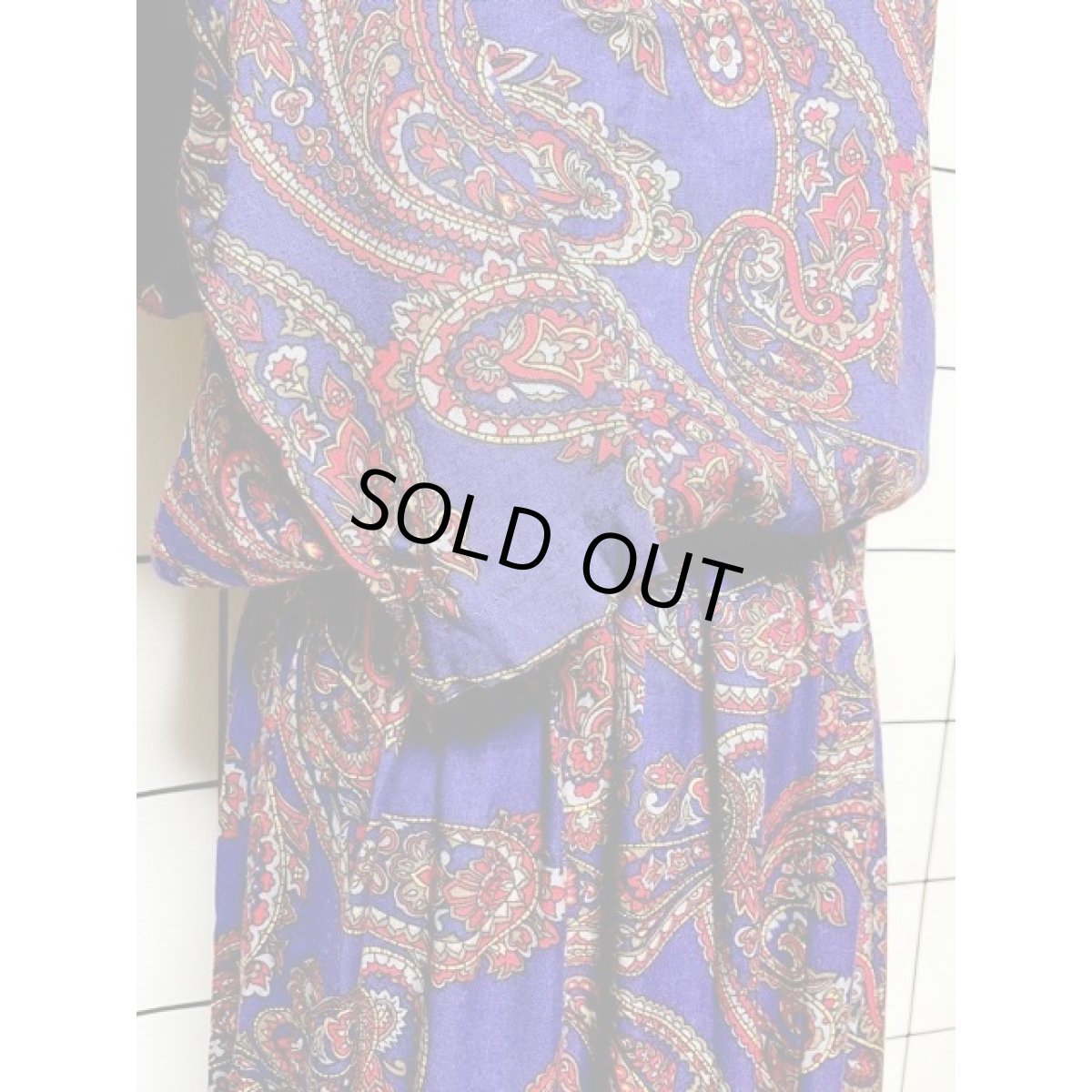 画像8: ペイズリー ハイネック ブルー ウエストゴム レトロ アメリカ古着 ヴィンテージワンピース (8)