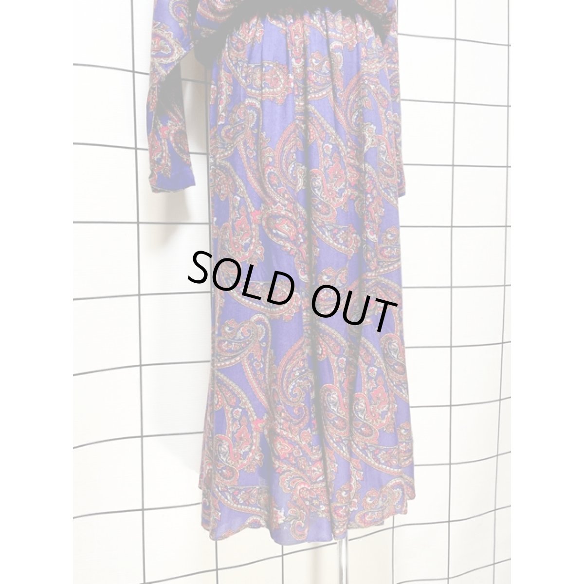 画像9: ペイズリー ハイネック ブルー ウエストゴム レトロ アメリカ古着 ヴィンテージワンピース (9)