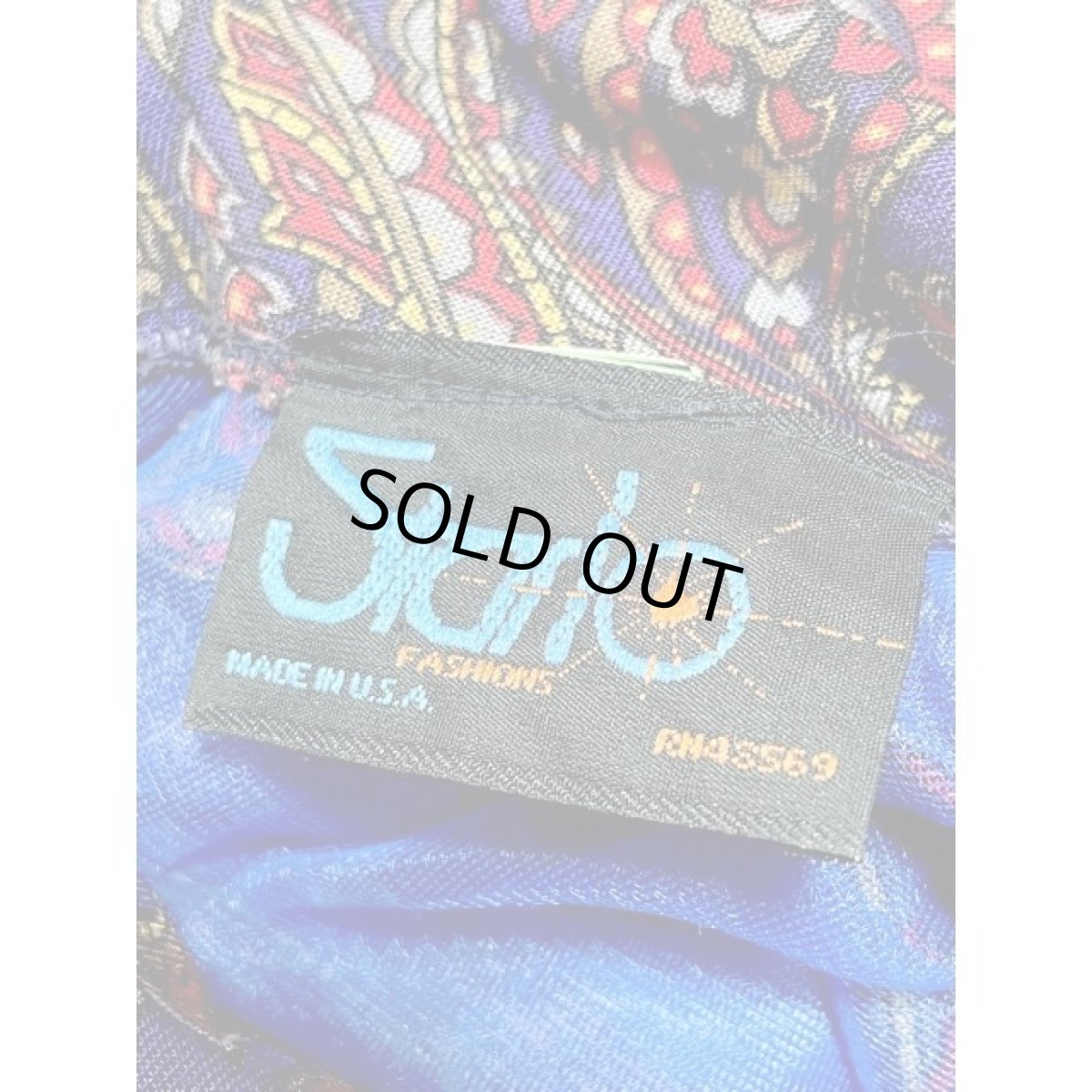 画像14: ペイズリー ハイネック ブルー ウエストゴム レトロ アメリカ古着 ヴィンテージワンピース (14)