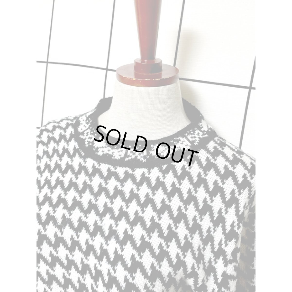 画像4: 千鳥格子模様編み モノクロ プルオーバー レトロ アメリカ古着 ニットセーター (4)