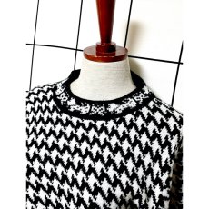 画像4: 千鳥格子模様編み モノクロ プルオーバー レトロ アメリカ古着 ニットセーター (4)