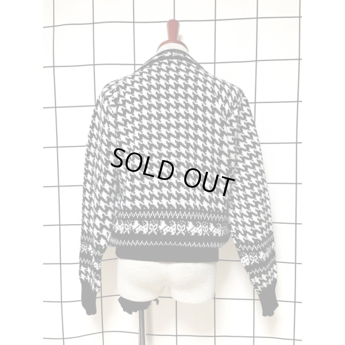 画像2: 千鳥格子模様編み モノクロ プルオーバー レトロ アメリカ古着 ニットセーター (2)