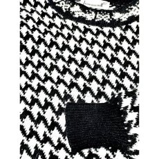 画像8: 千鳥格子模様編み モノクロ プルオーバー レトロ アメリカ古着 ニットセーター (8)