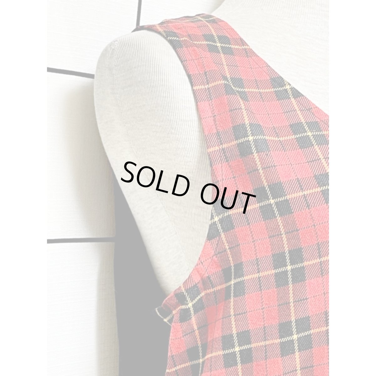 画像8: トラッドガーリー チェック柄 切り替え ノースリーブ レトロ アメリカ古着 ヴィンテージワンピース (8)