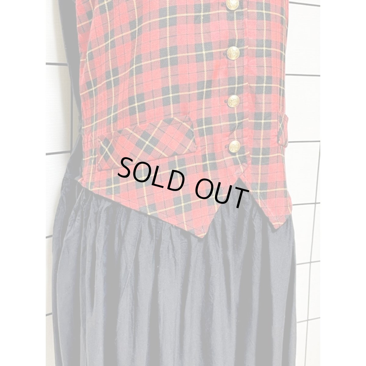 画像9: トラッドガーリー チェック柄 切り替え ノースリーブ レトロ アメリカ古着 ヴィンテージワンピース (9)
