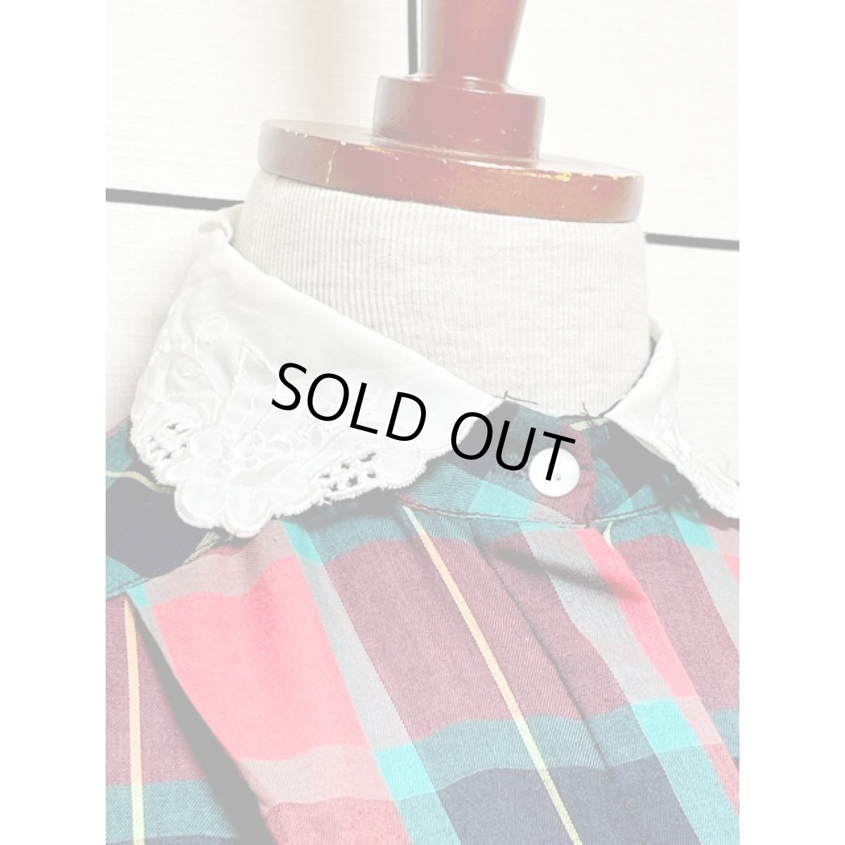 画像6: チェック レース襟 レトロ シャツ 長袖 アメリカ古着 ヴィンテージブラウス (6)