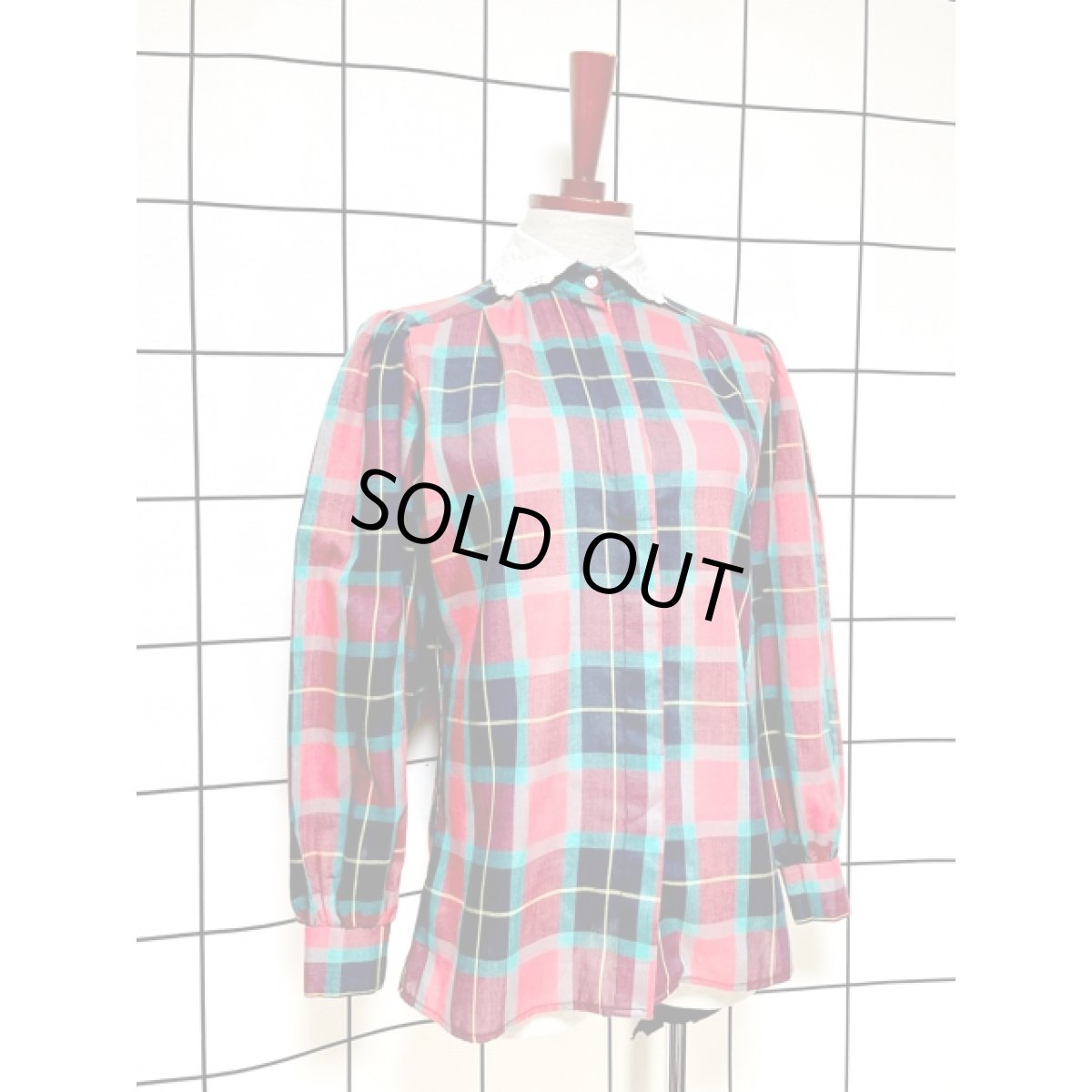 画像3: チェック レース襟 レトロ シャツ 長袖 アメリカ古着 ヴィンテージブラウス (3)