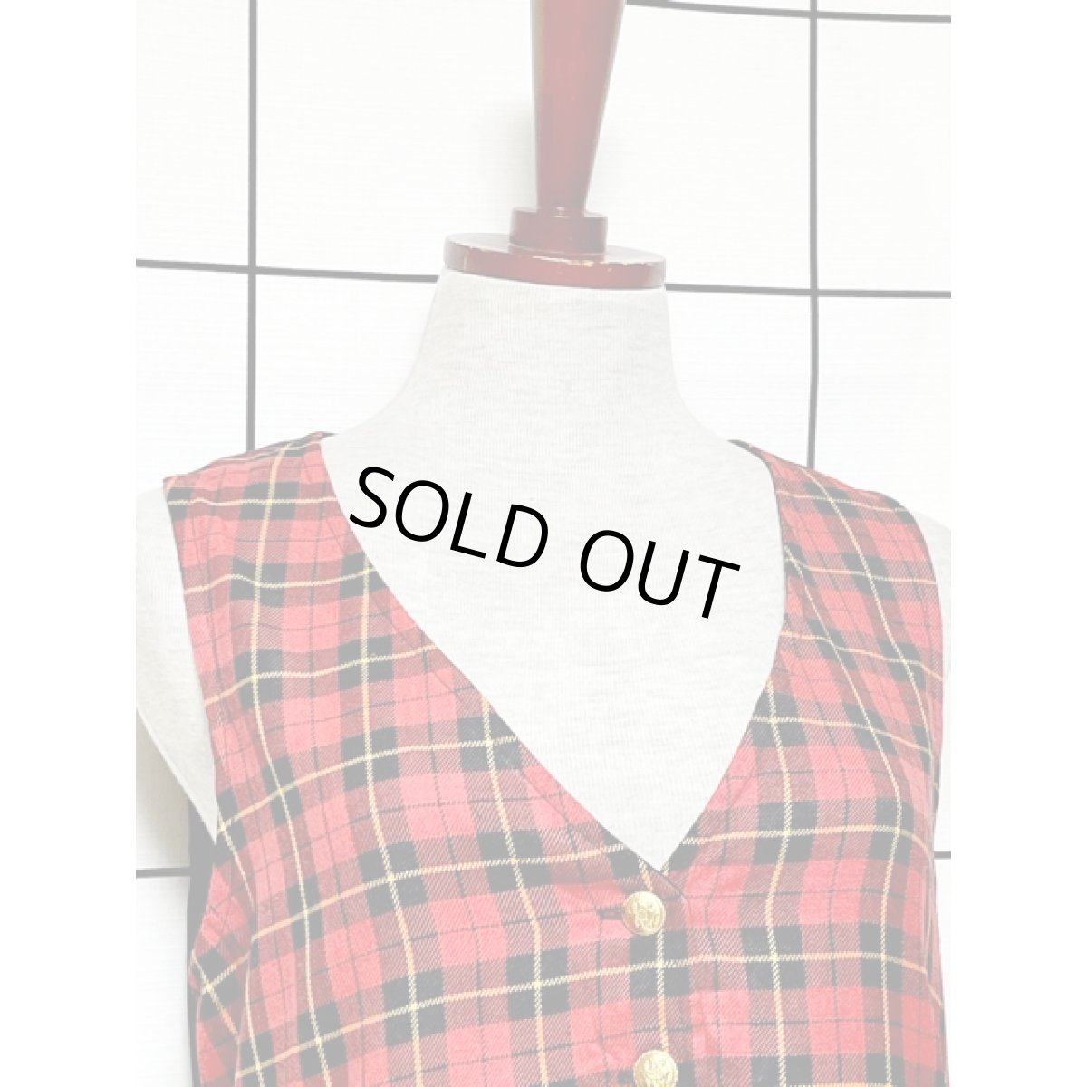 画像7: トラッドガーリー チェック柄 切り替え ノースリーブ レトロ アメリカ古着 ヴィンテージワンピース (7)