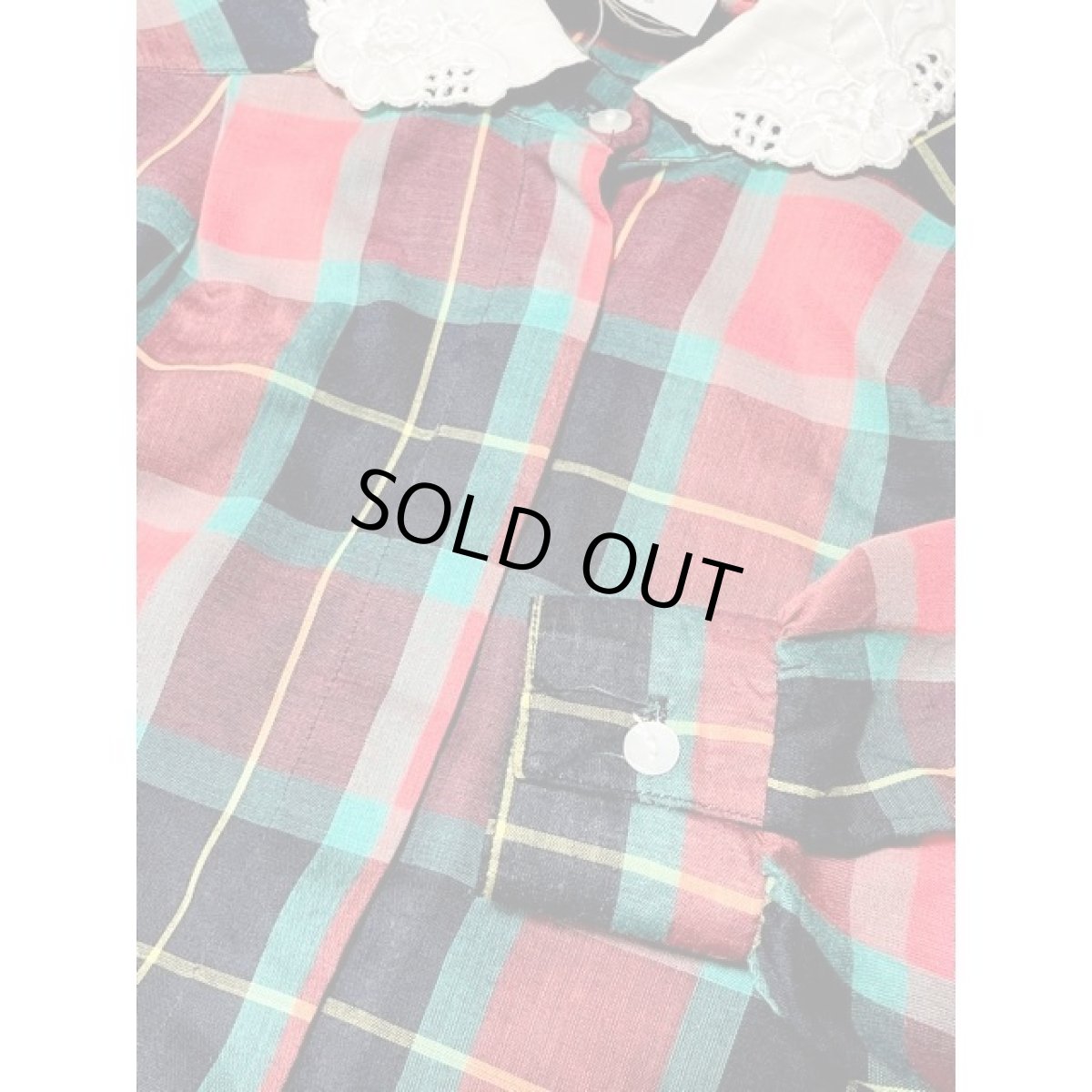 画像10: チェック レース襟 レトロ シャツ 長袖 アメリカ古着 ヴィンテージブラウス (10)