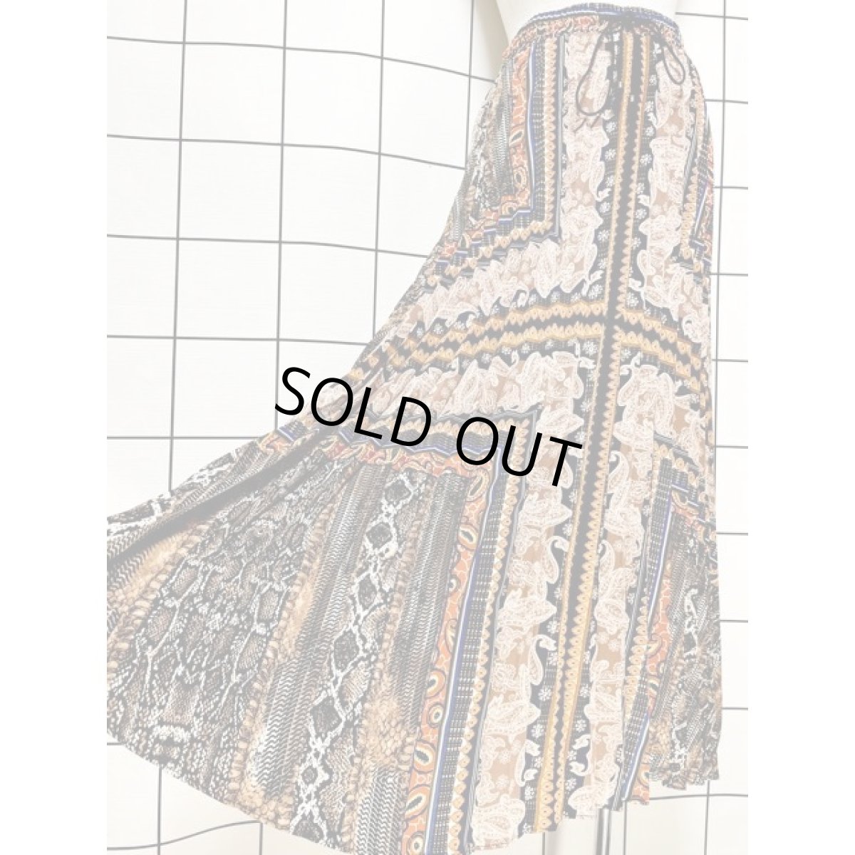 画像4: プリーツ ペイズリー エスニック ウエストゴム 古着 レトロ  ヴィンテージ ロングスカート (4)