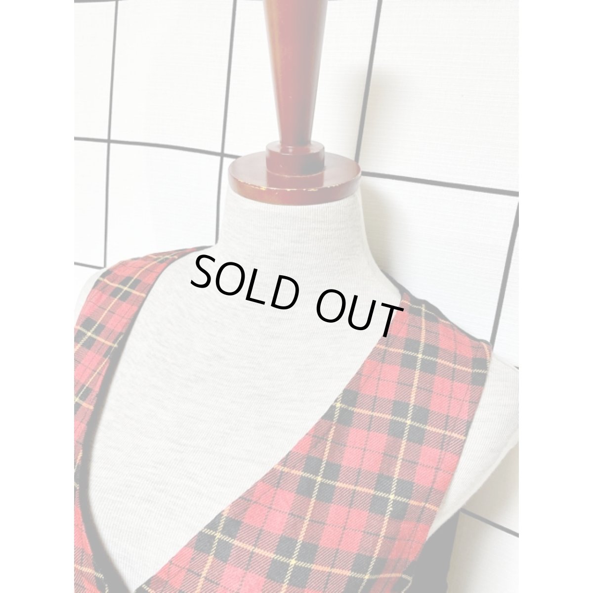 画像6: トラッドガーリー チェック柄 切り替え ノースリーブ レトロ アメリカ古着 ヴィンテージワンピース (6)