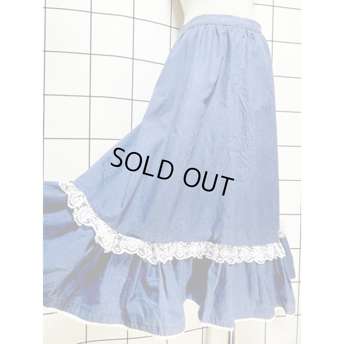 画像4: デニム ティアード ガーリーレース レトロ アメリカ古着 ヴィンテージスカート (4)