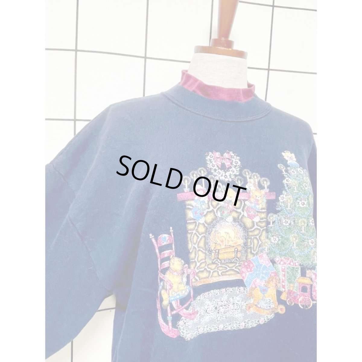 画像7: ドール ネコ 猫 暖炉 Tree ハイネック ネイビー レトロ アメリカ古着 ヴィンテージスウェット (7)