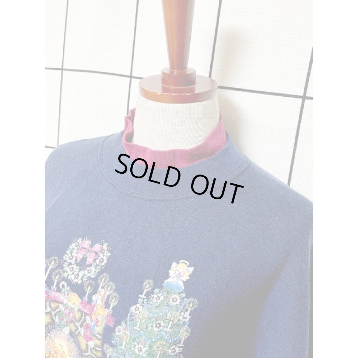 画像4: ドール ネコ 猫 暖炉 Tree ハイネック ネイビー レトロ アメリカ古着 ヴィンテージスウェット (4)