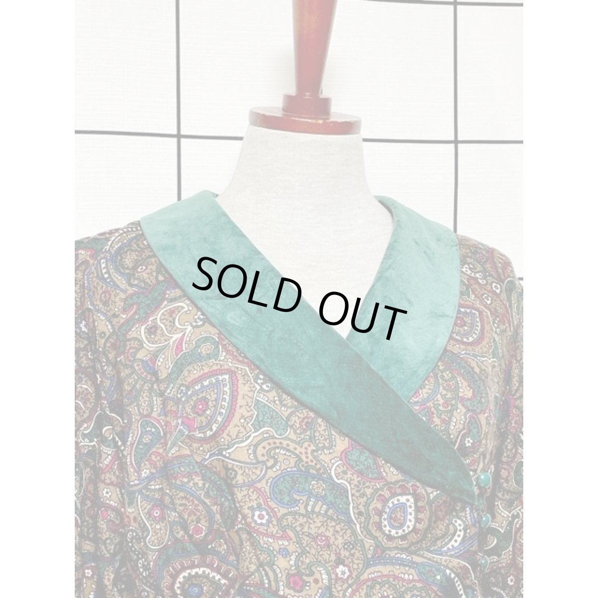 画像6: ベルベット襟 ペイズリーモチーフ 総柄 レトロ アメリカ古着  ヴィンテージワンピース (6)