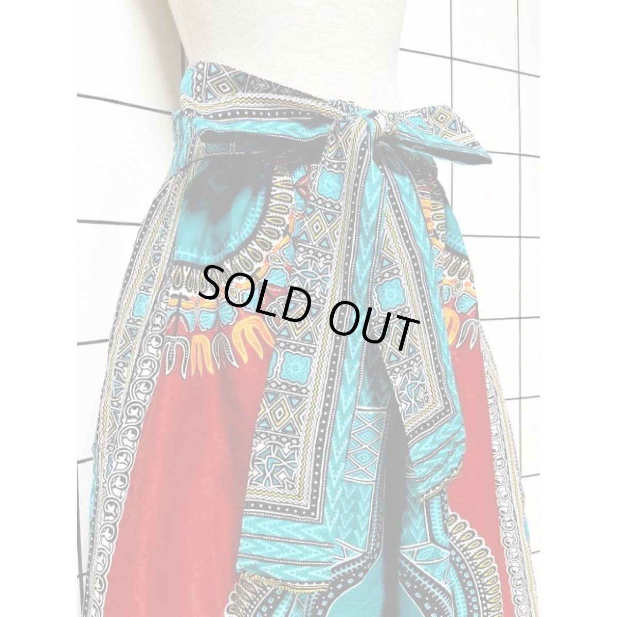 画像2: アフリカンバティック リボン ウエストゴム レトロ USA古着 ヴィンテージスカート (2)