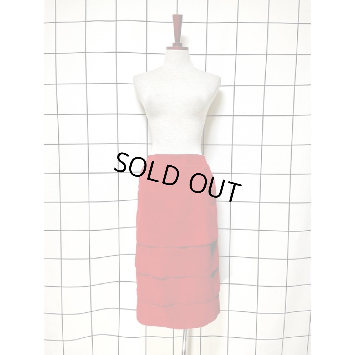 画像4: ティアード スエード 無地 レッド レトロ アメリカ古着 ヴィンテージスカート (4)