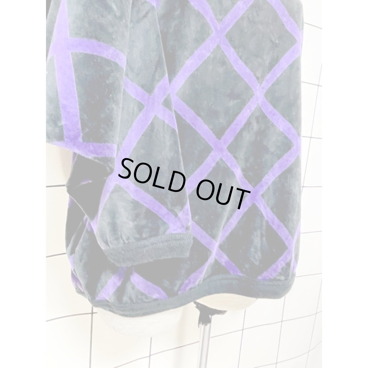 画像6: ベロア 斜めチェック ブラック パープル プルオーバー レトロ アメリカ古着 ヴィンテージトップス (6)