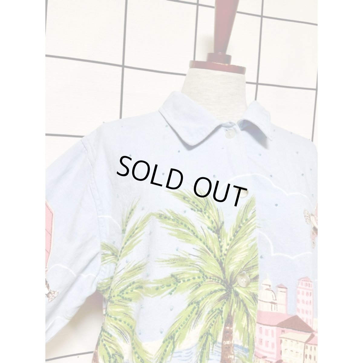 画像6: 風景柄 飛行機柄 ビーズ レトロ India古着 デニムジャケット (6)