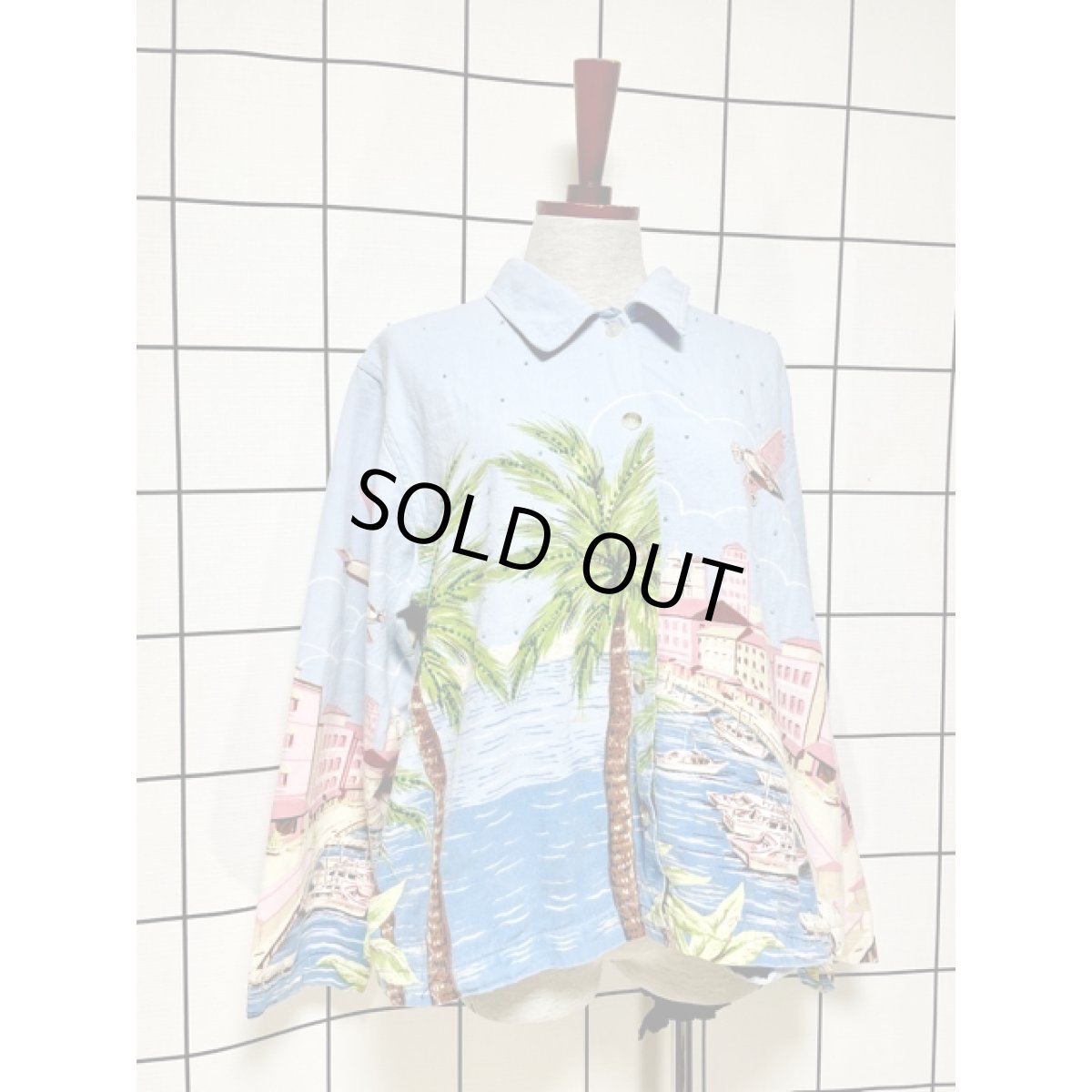 画像3: 風景柄 飛行機柄 ビーズ レトロ India古着 デニムジャケット (3)