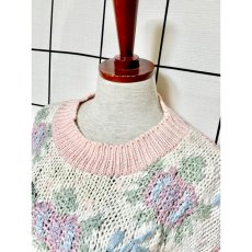 画像4: フリンジ装飾 お花編み ピンク プルオーバー レトロ アメリカ古着 ニットセーター (4)