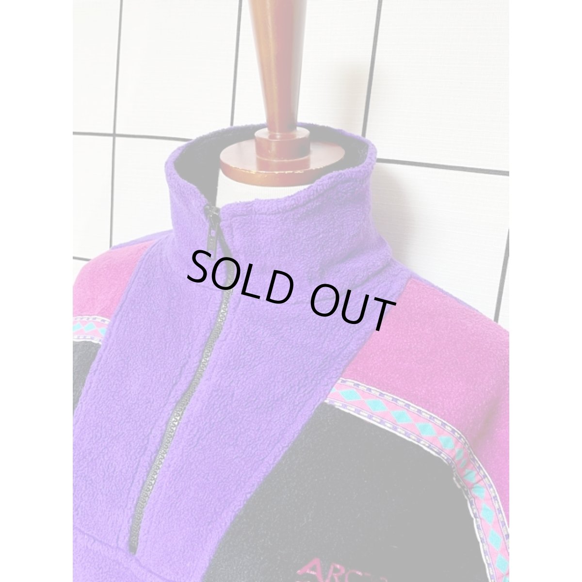 画像4: ハーフジップ 刺繍 パープル ブラック レトロ アメリカ古着 ヴィンテージフリースジャケット (4)