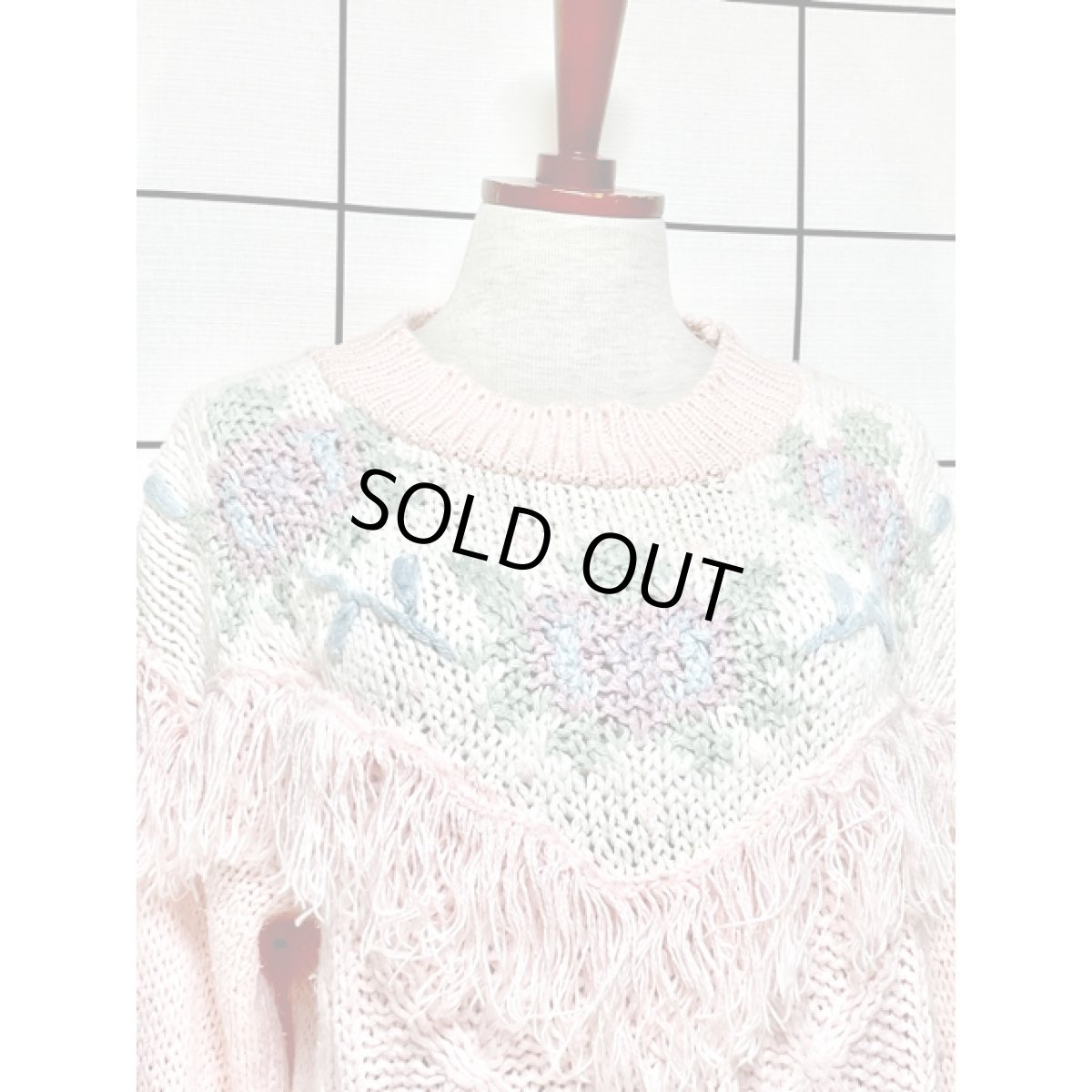 画像5: フリンジ装飾 お花編み ピンク プルオーバー レトロ アメリカ古着 ニットセーター (5)