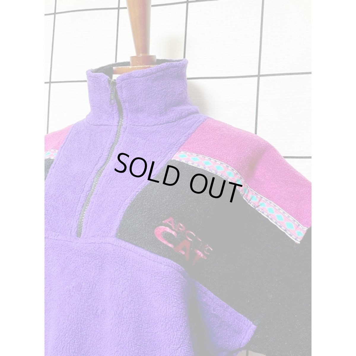 画像5: ハーフジップ 刺繍 パープル ブラック レトロ アメリカ古着 ヴィンテージフリースジャケット (5)