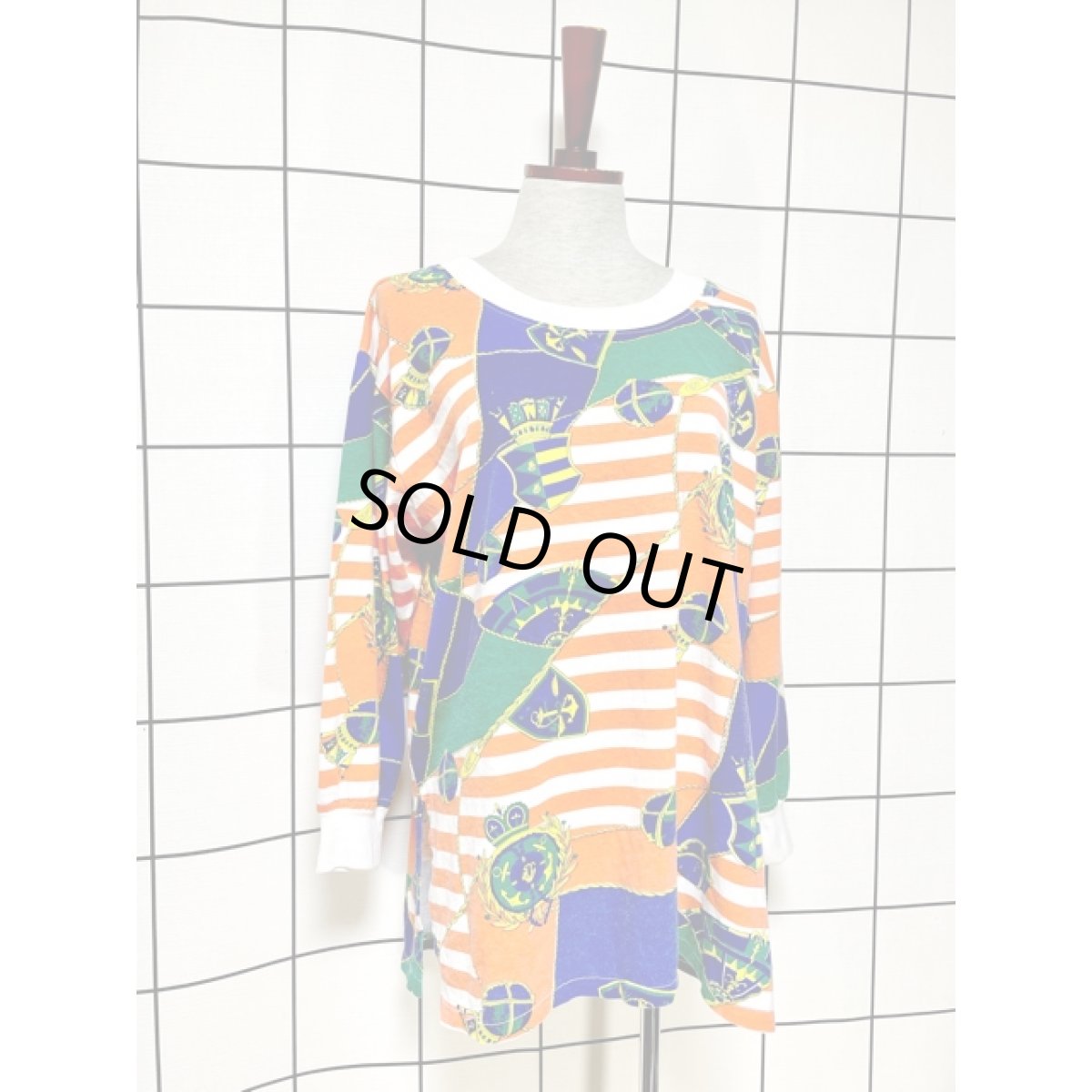 画像3: スカーフ柄 ボーダー プルオーバー アメリカ古着 シャツ ヴィンテージトップス (3)