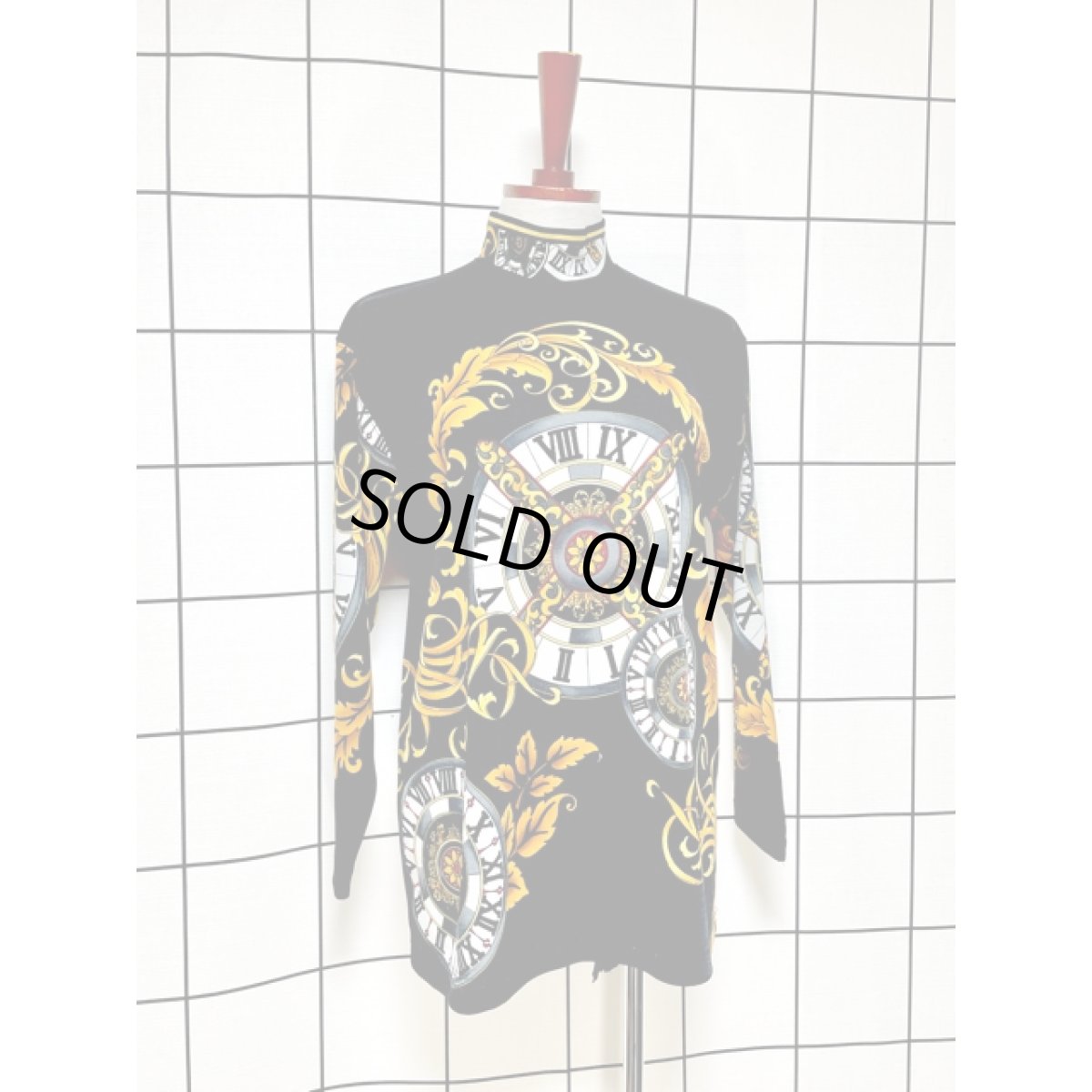 画像3: スカーフ柄 ブラック プルオーバー 古着 レトロトップス (3)