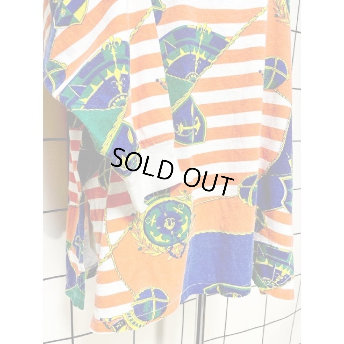 画像7: スカーフ柄 ボーダー プルオーバー アメリカ古着 シャツ ヴィンテージトップス (7)