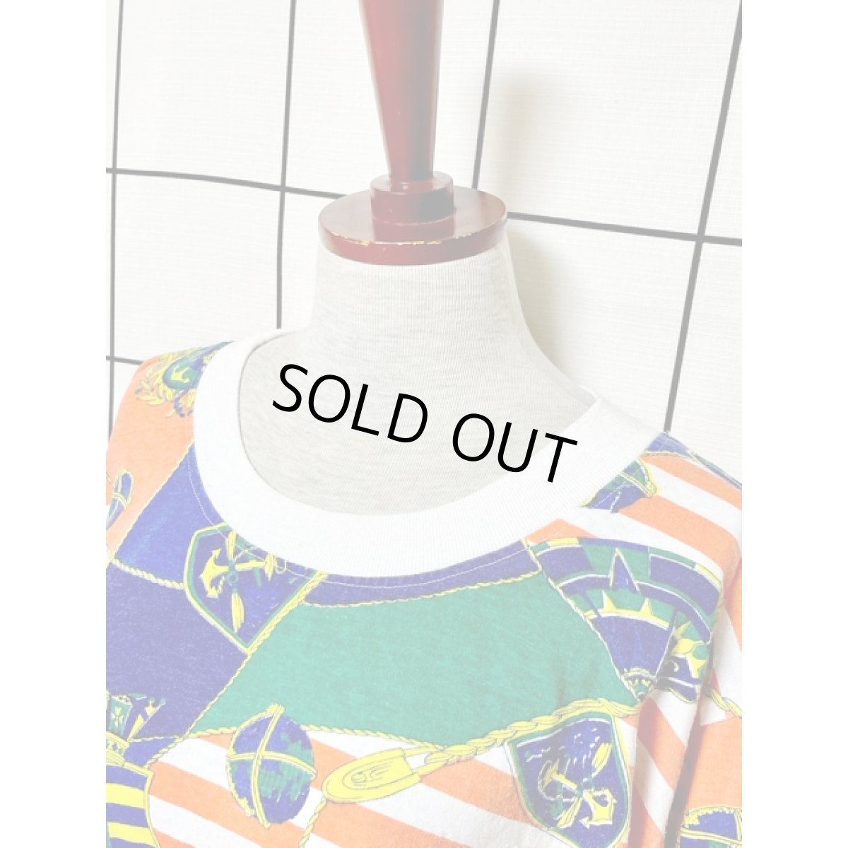 画像4: スカーフ柄 ボーダー プルオーバー アメリカ古着 シャツ ヴィンテージトップス (4)