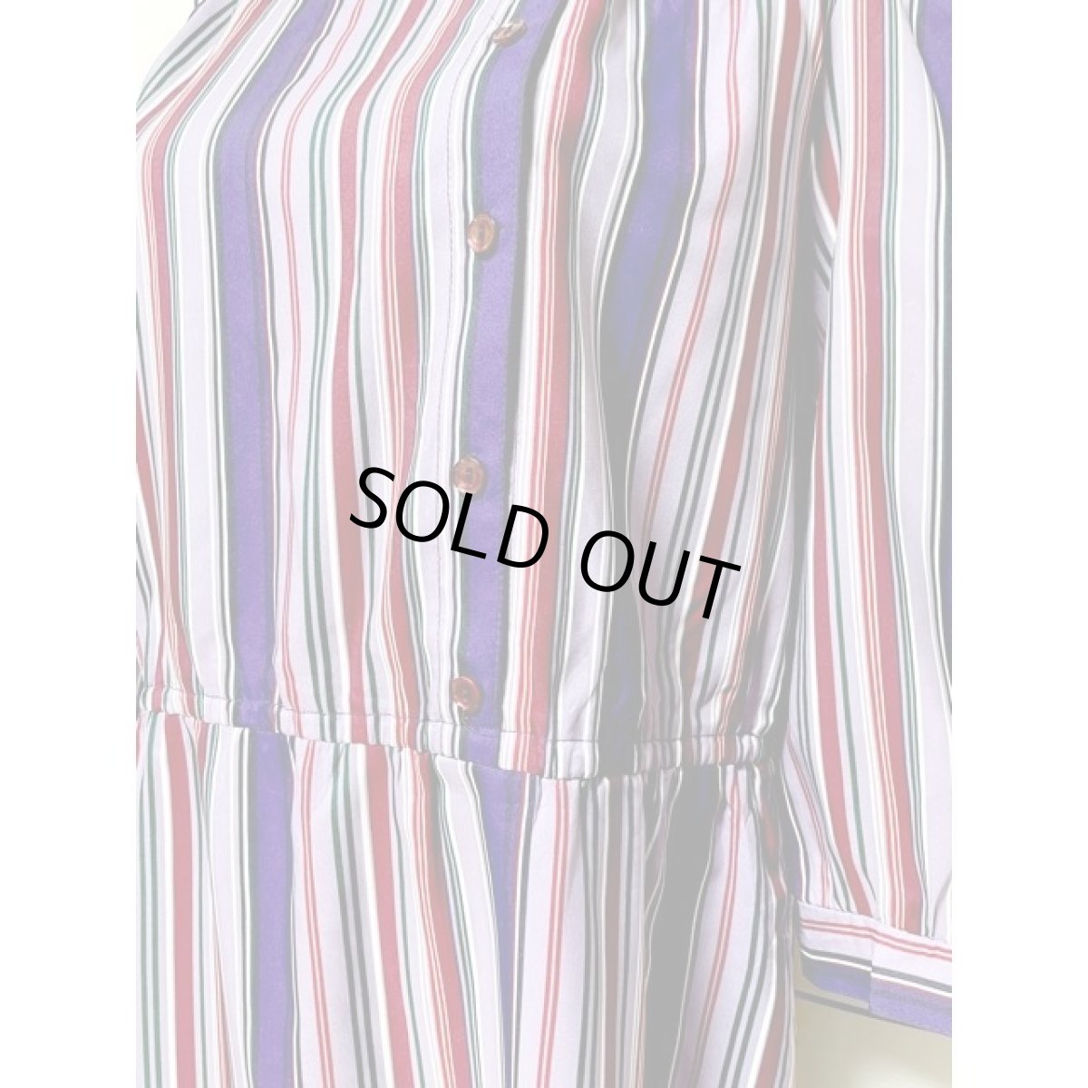 画像9: ストライプ ウエストゴム レトロ アメリカ古着 ヴィンテージワンピース (9)