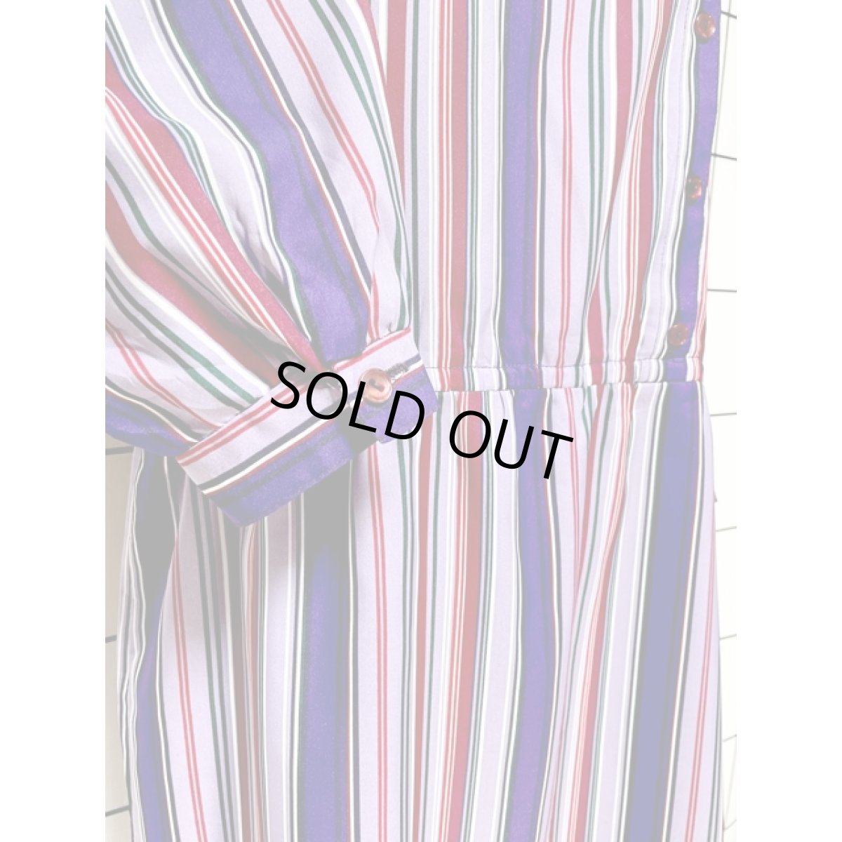 画像7: ストライプ ウエストゴム レトロ アメリカ古着 ヴィンテージワンピース (7)