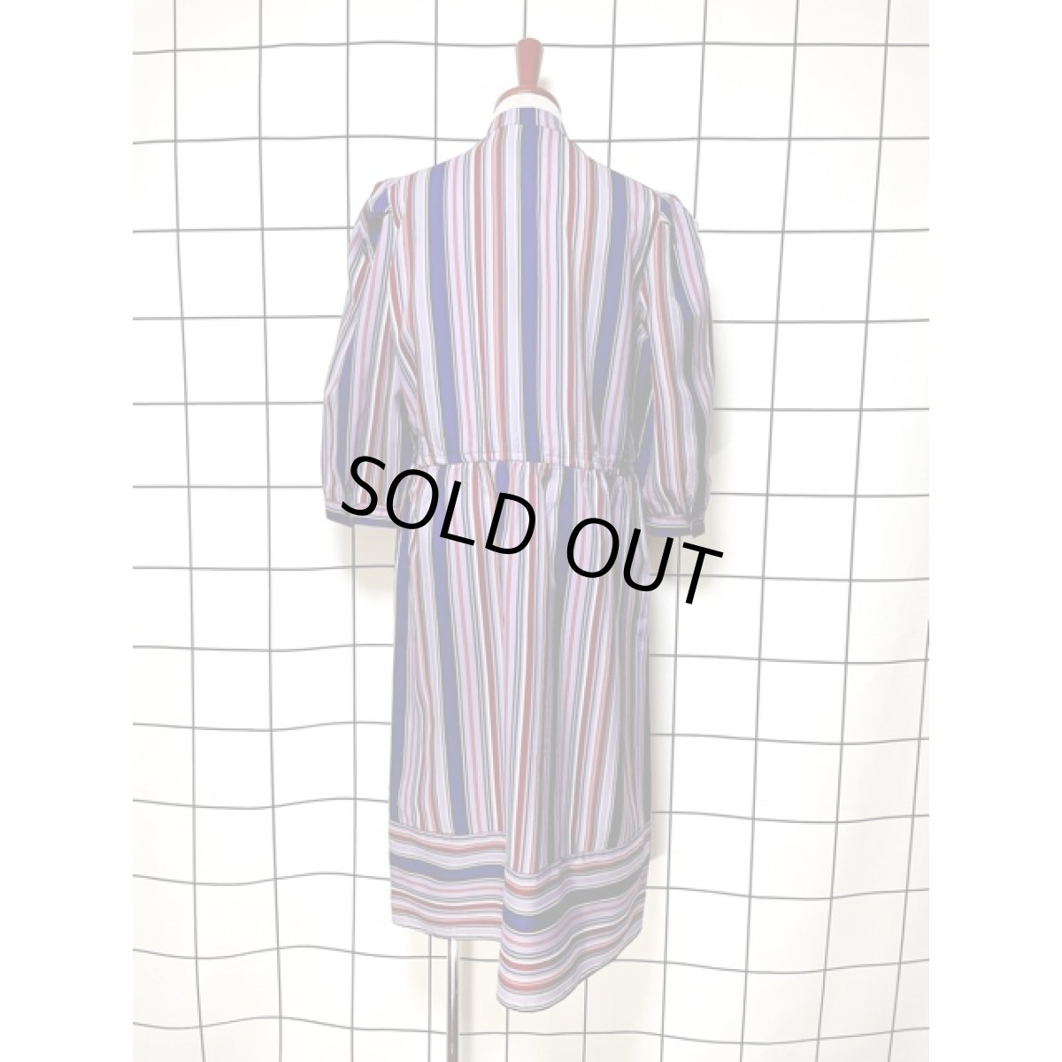 画像2: ストライプ ウエストゴム レトロ アメリカ古着 ヴィンテージワンピース (2)