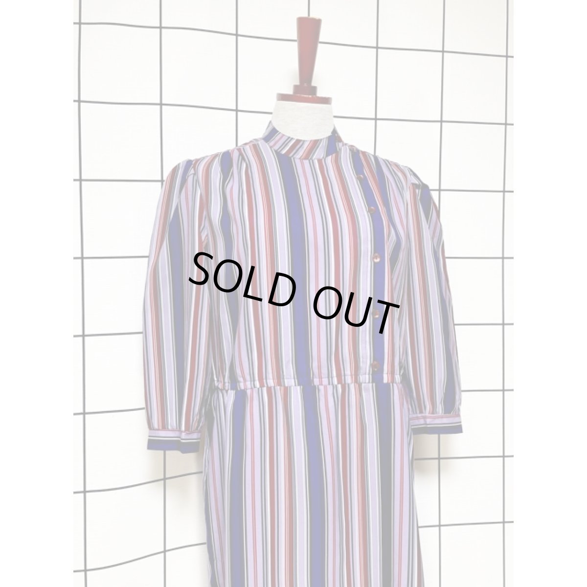 画像3: ストライプ ウエストゴム レトロ アメリカ古着 ヴィンテージワンピース (3)