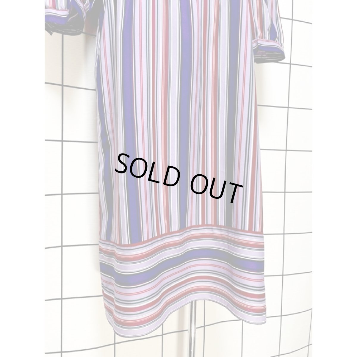 画像8: ストライプ ウエストゴム レトロ アメリカ古着 ヴィンテージワンピース (8)