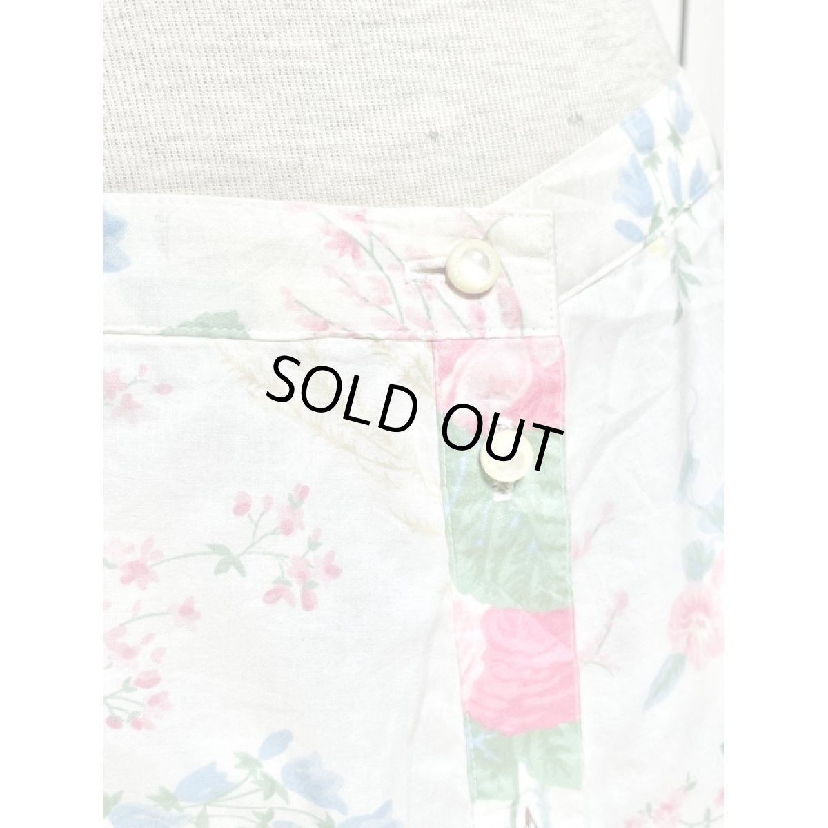 画像7: 花柄 ホワイト 前開き 古着 レトロスカート (7)