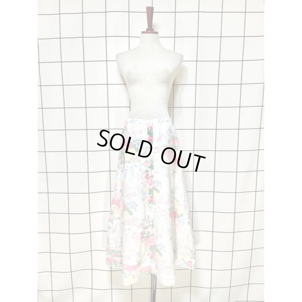 画像5: 花柄 ホワイト 前開き 古着 レトロスカート (5)