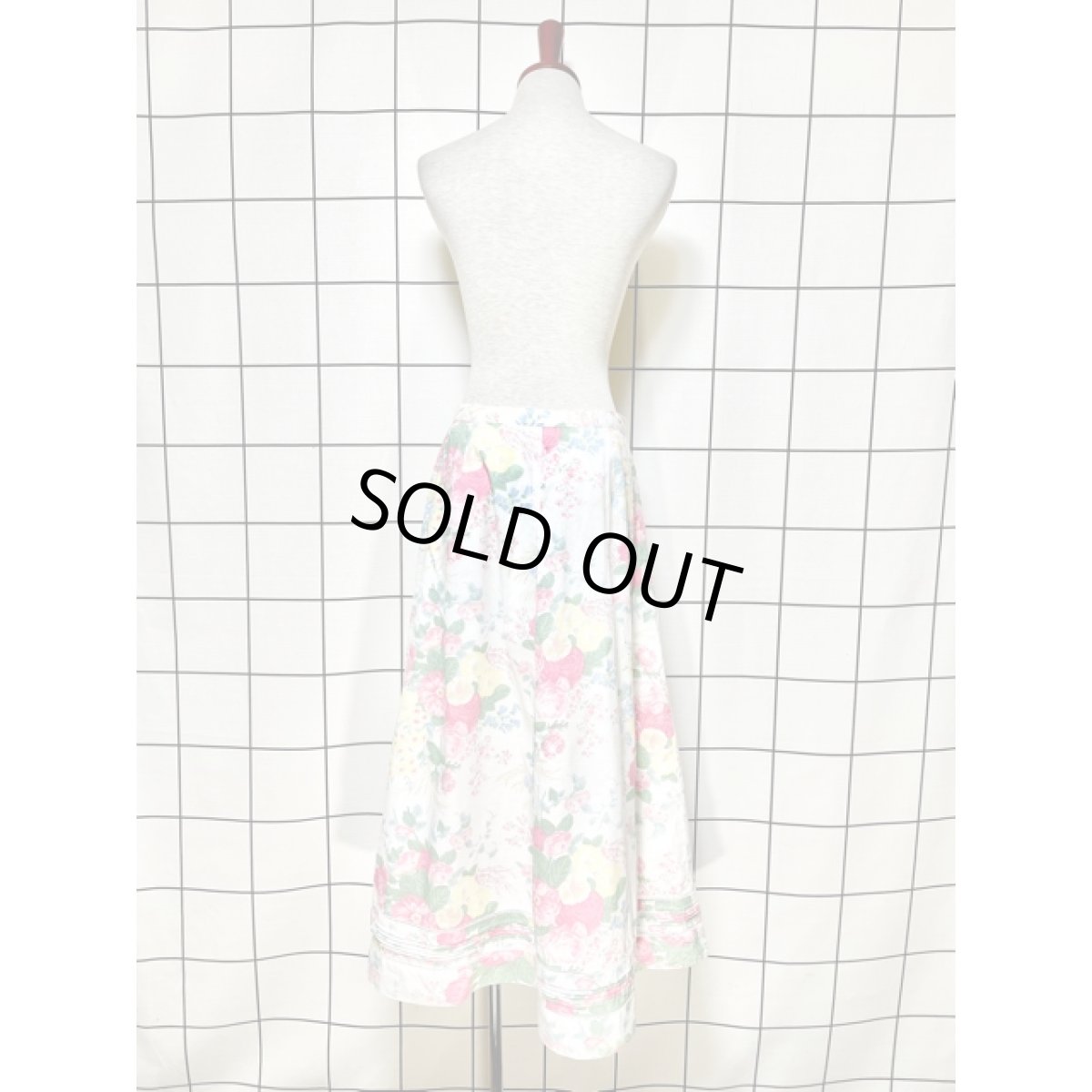 画像6: 花柄 ホワイト 前開き 古着 レトロスカート (6)