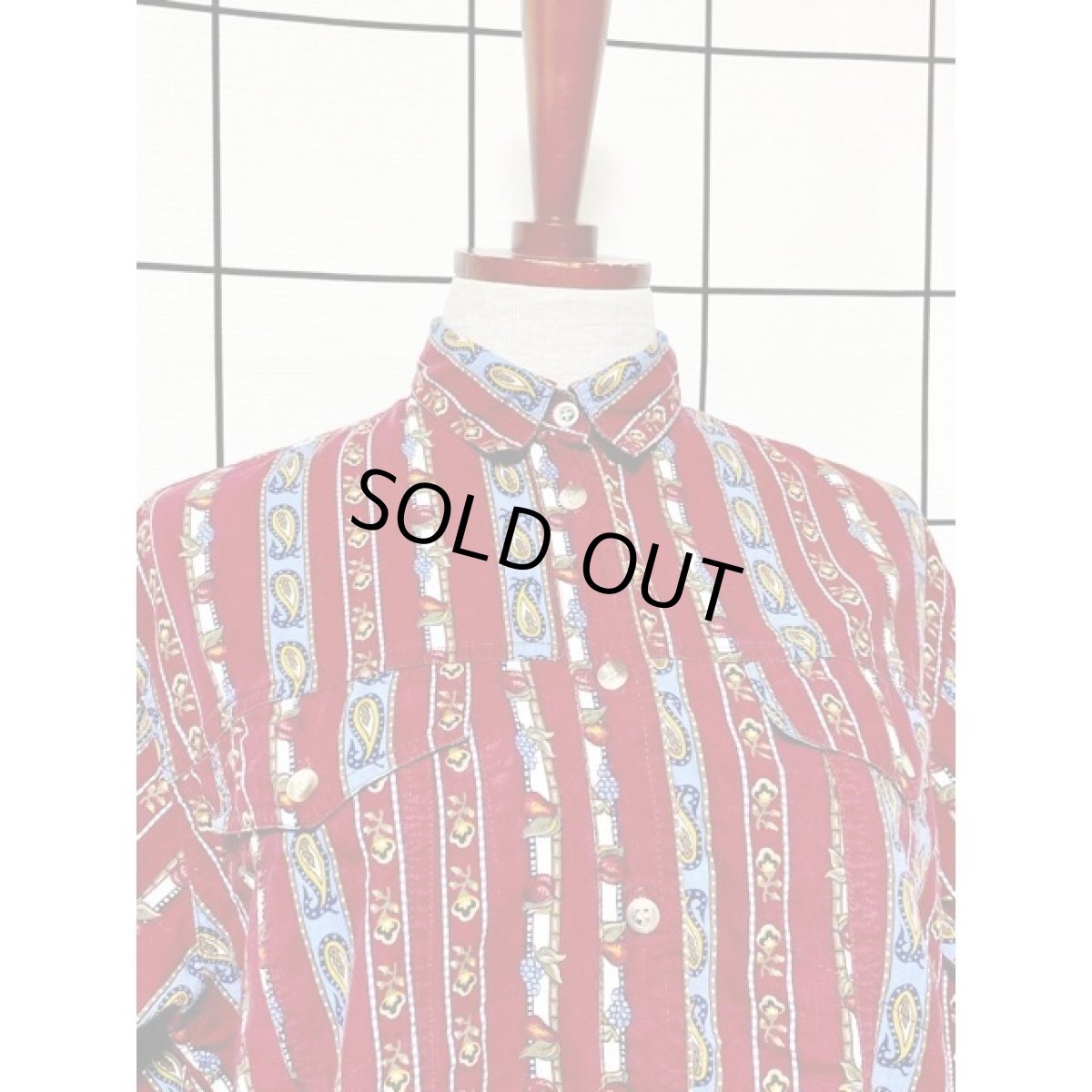 画像5: フルーツ柄 ストライプ ペイズリーモチーフ  レトロ アメリカ古着 シャツ ヴィンテージブラウス (5)