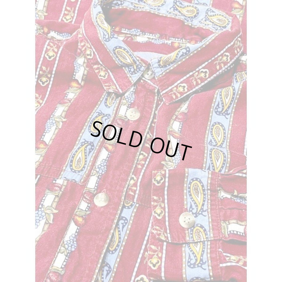 画像8: フルーツ柄 ストライプ ペイズリーモチーフ  レトロ アメリカ古着 シャツ ヴィンテージブラウス (8)