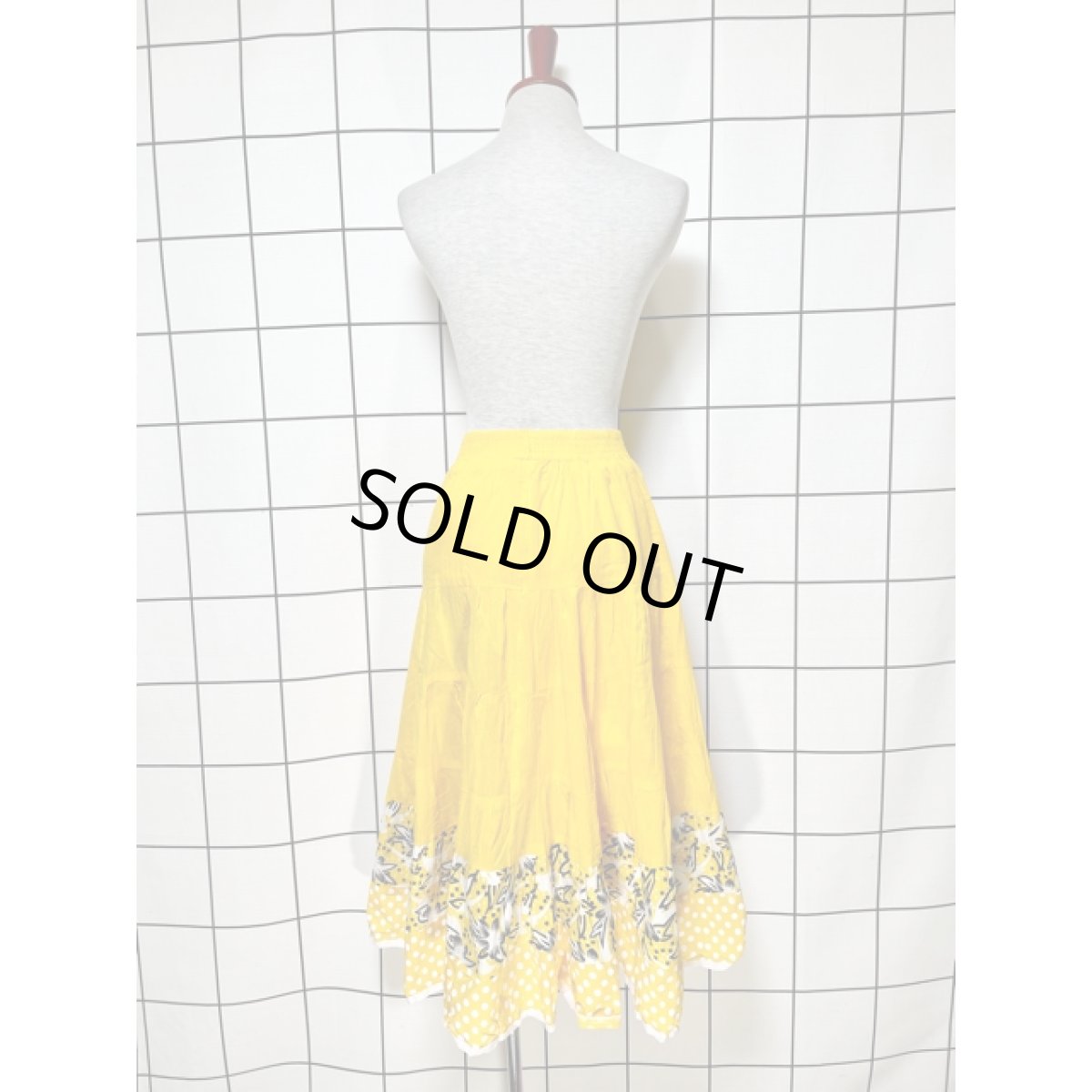 画像6: ティアード ドット ウエストゴム イエロー レトロ アメリカ古着 ヴィンテージスカート (6)