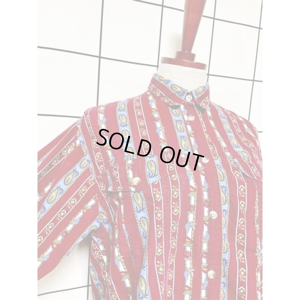 画像6: フルーツ柄 ストライプ ペイズリーモチーフ  レトロ アメリカ古着 シャツ ヴィンテージブラウス (6)